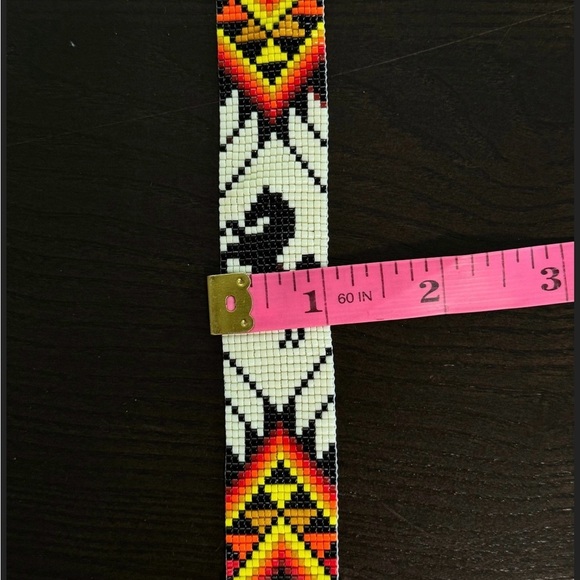 Handwoven loom cuff panel bracelet adjustable seed bead Native American motif - Picture 4 of 8